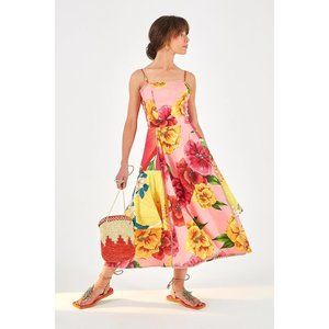 Farm Rio Mixed Chita Floral Print Tie Back Dress